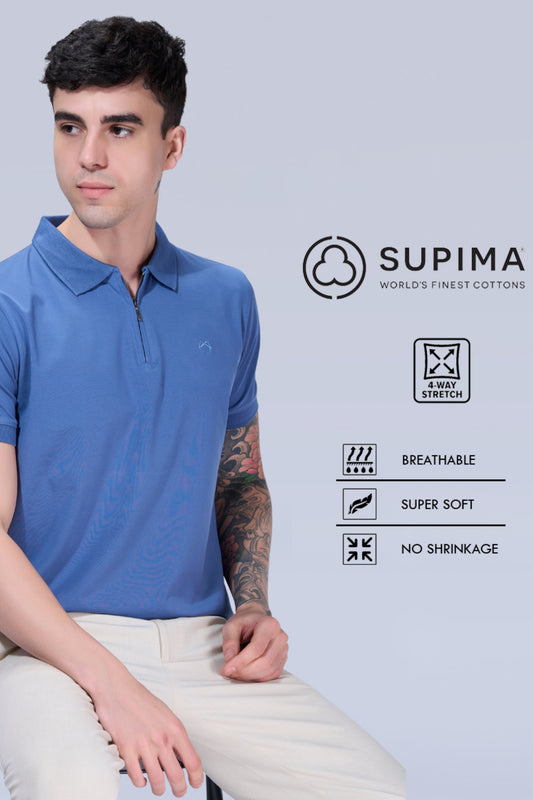 Marine Blue Zipper Polo