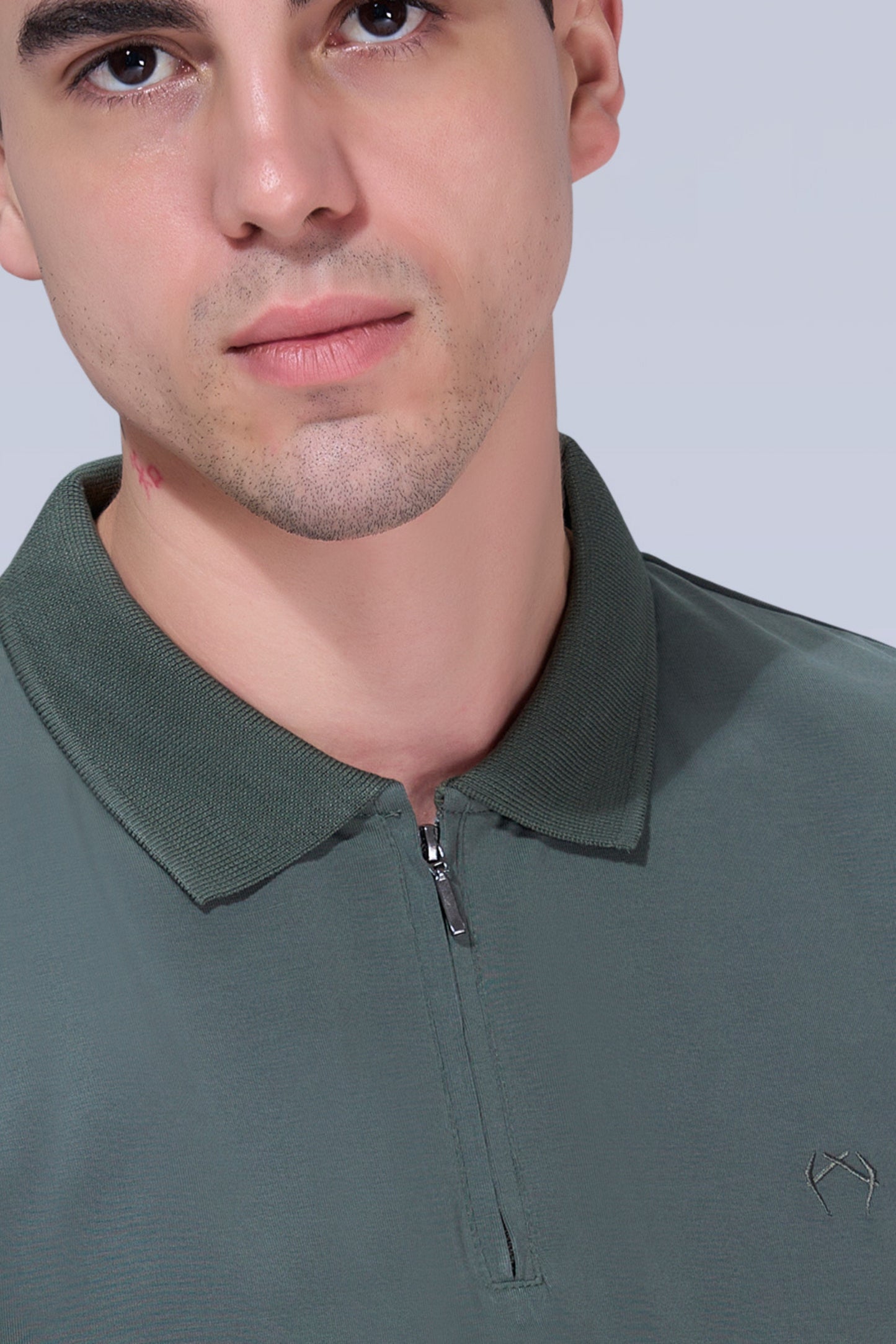Olive Green Zipper Polo