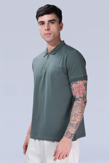 Olive Green Zipper Polo