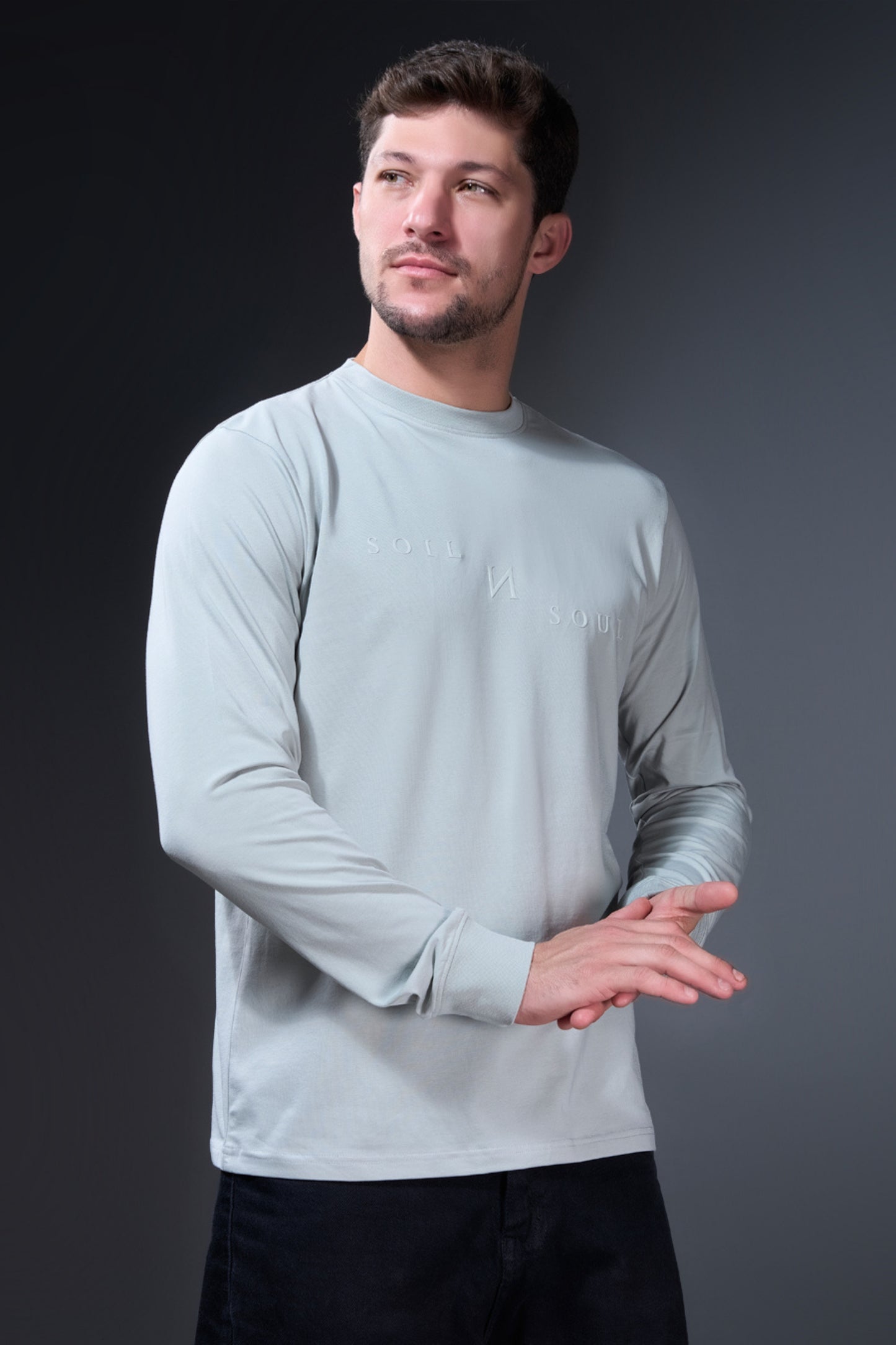 Greenish Grey Full Sleeve T-shirt