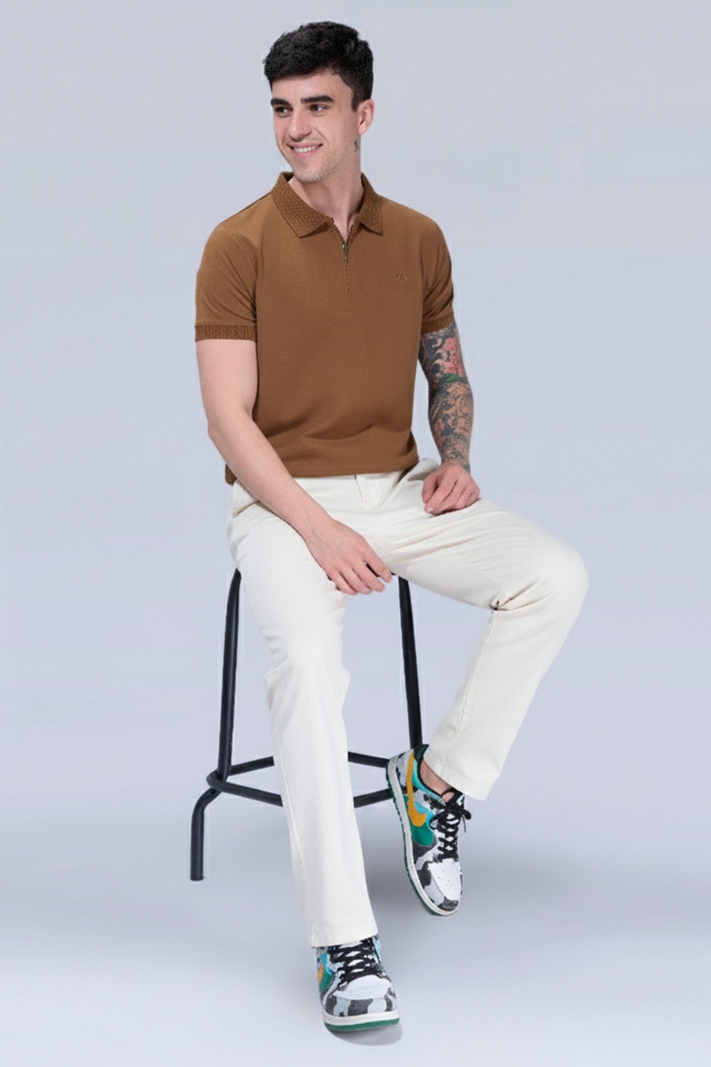 Khaki Zipper Polo