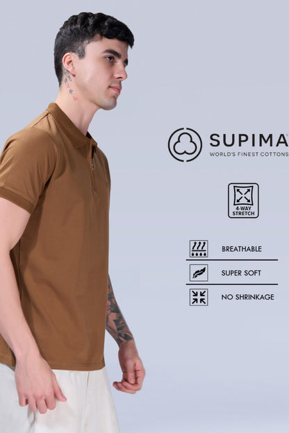 Khaki Zipper Polo