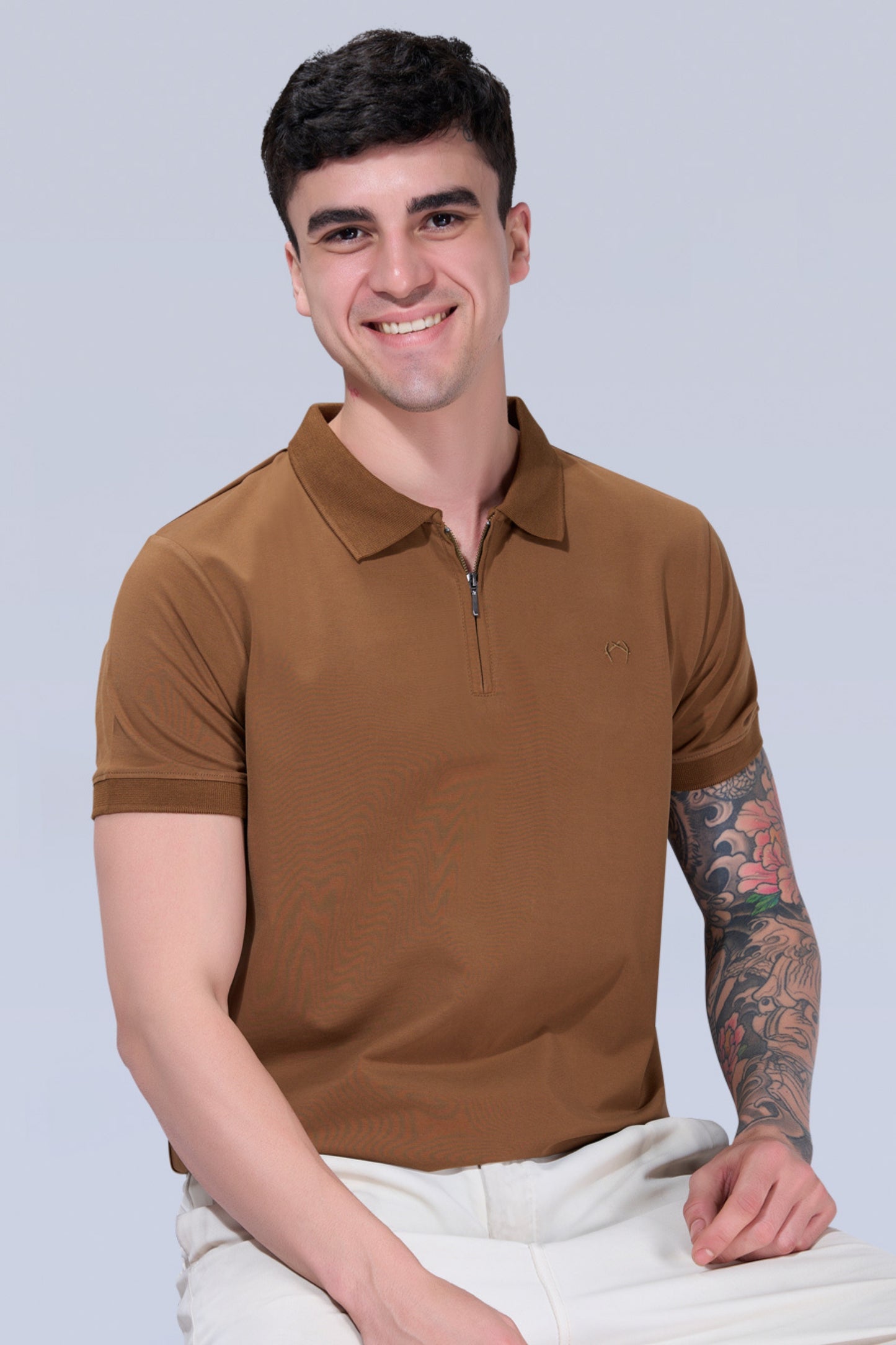 Khaki Zipper Polo