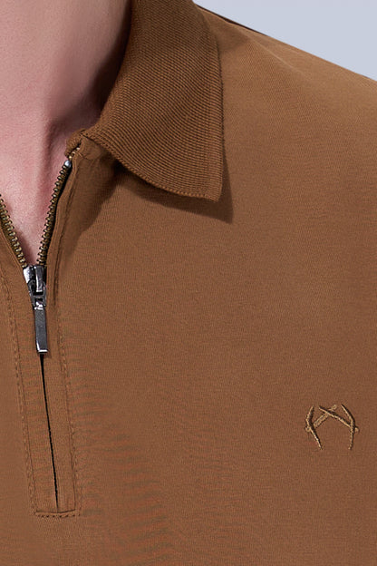 Khaki Zipper Polo