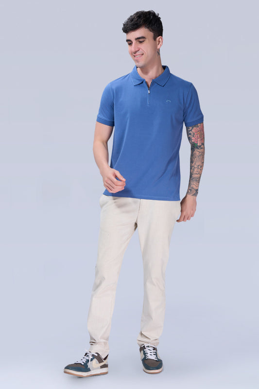 Marine Blue Zipper Polo