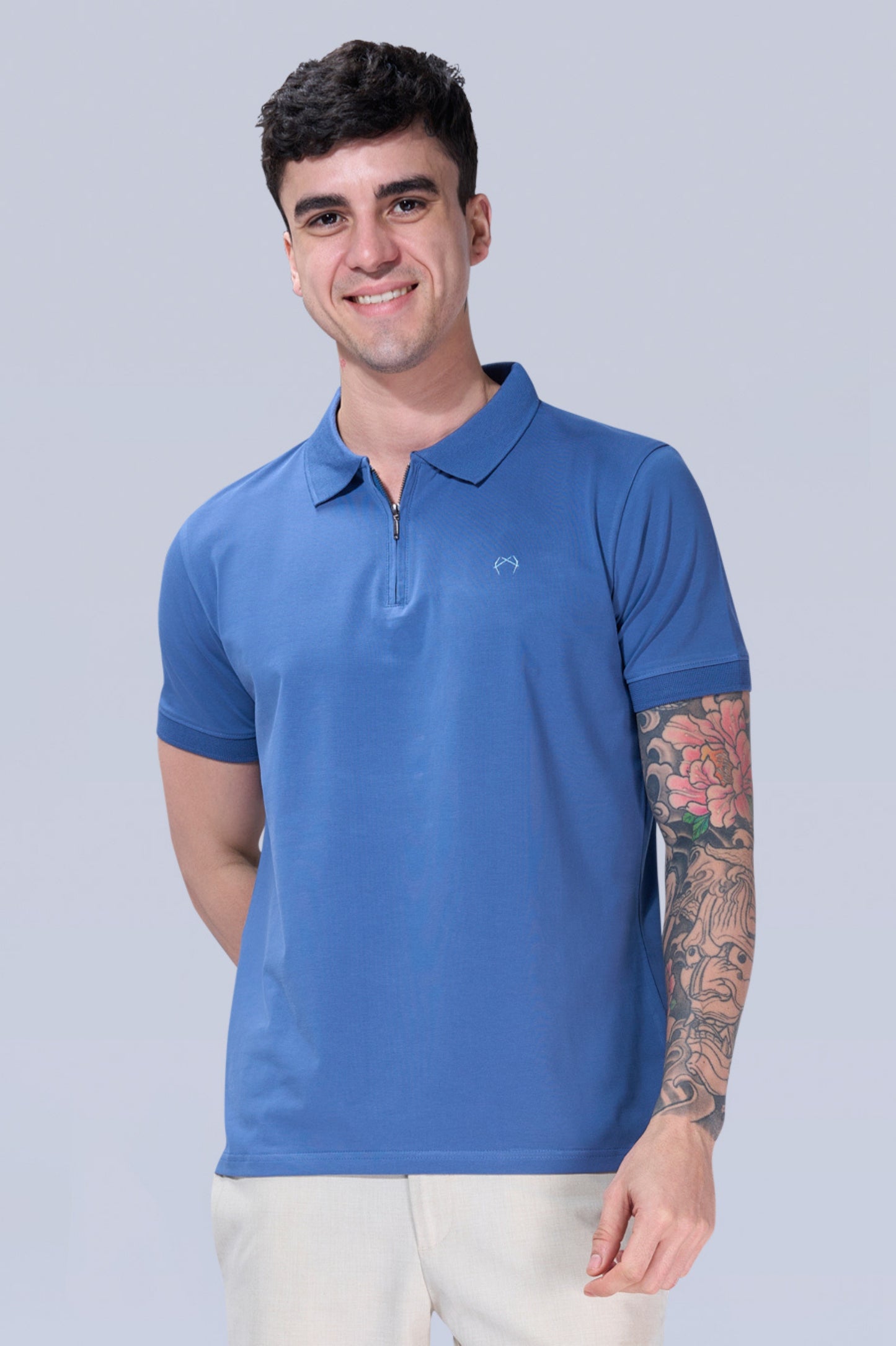 Marine Blue Zipper Polo