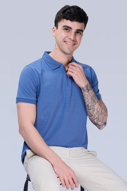 Marine Blue Zipper Polo