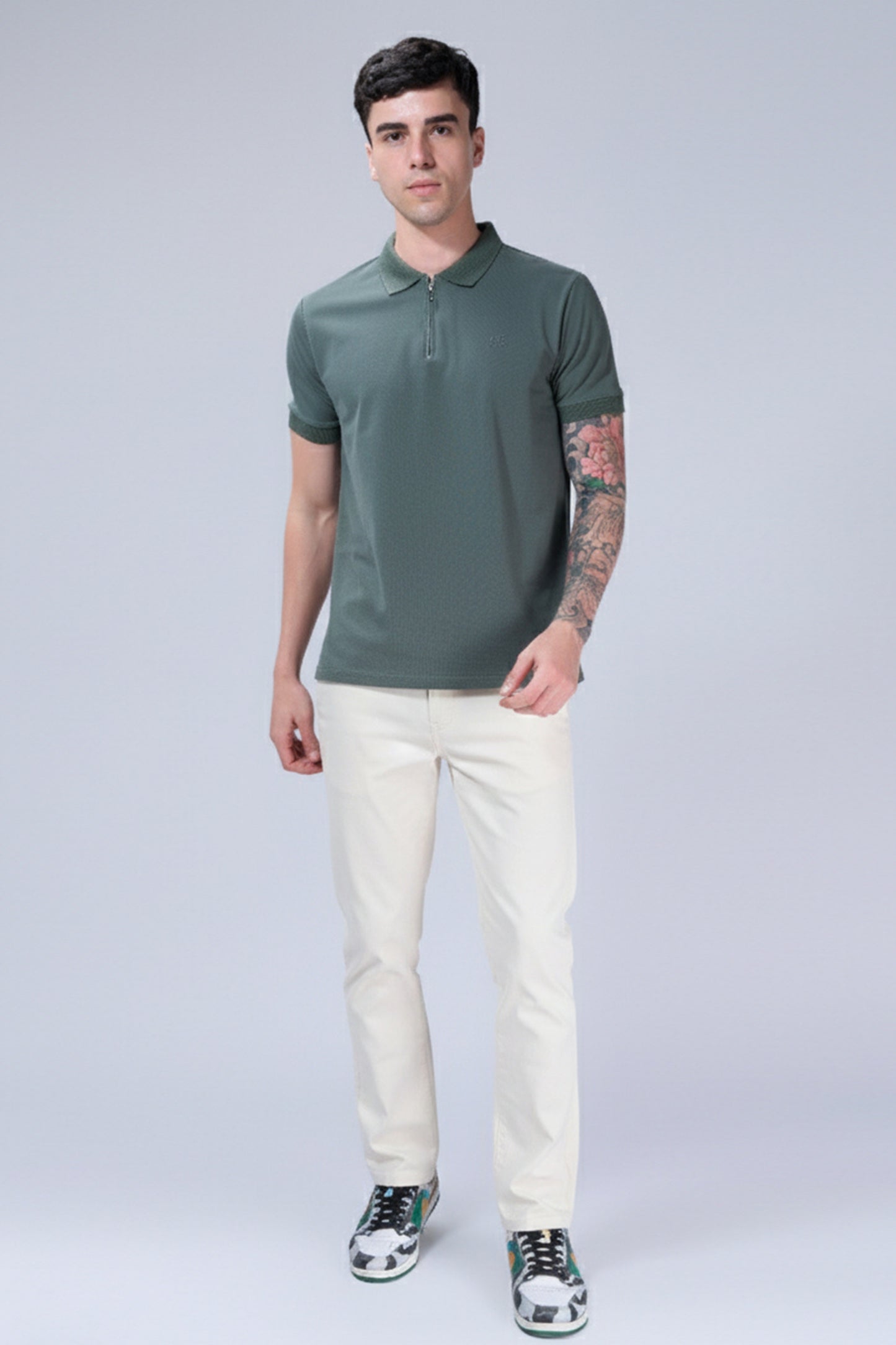 Olive Green Zipper Polo