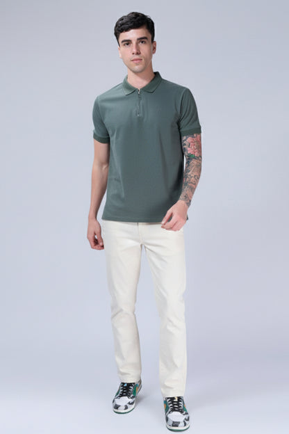 Olive Green Zipper Polo