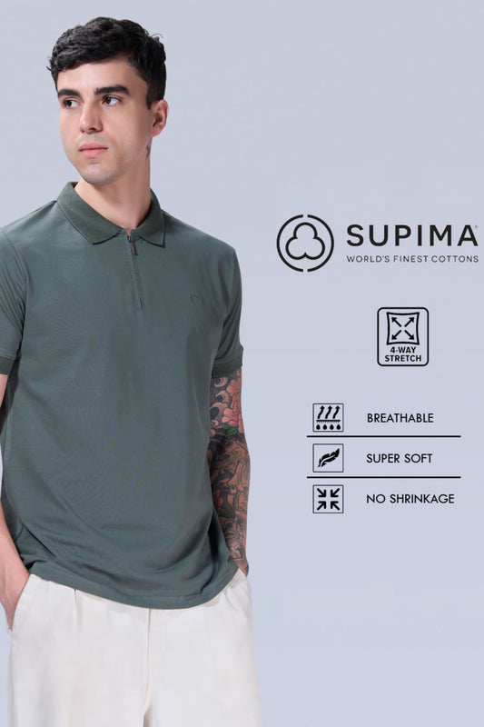 Olive Green Zipper Polo