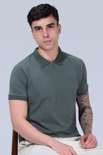 Olive Green Zipper Polo